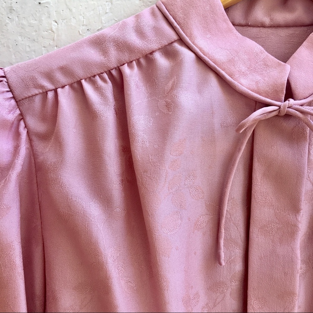 Vintage 80s Pink Button Top Tie Jacket Puff Sleeve - Picture 8 of 8